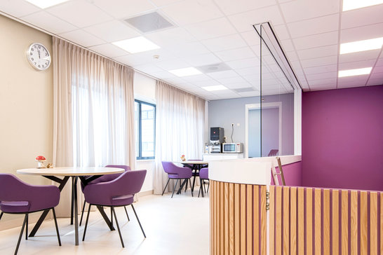 Hospital Common Room with Armstrong Perla Solution from Knauf Ceiling Solutions Installed